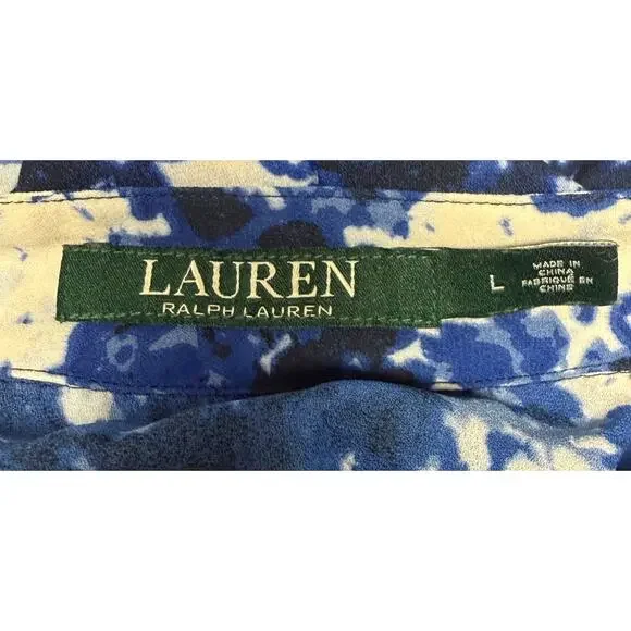 Lauren Ralph Lauren Womens Blue Floral Ruffle Blouse Button Front Size Large - Picture 9 of 10